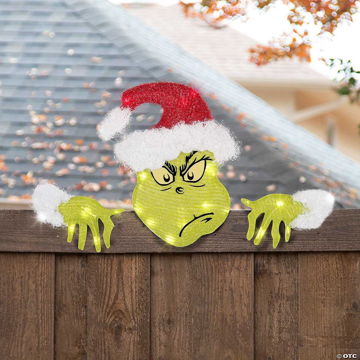 16" Santa Dr. Seuss™ The Grinch Festive Fence Sitter Lighted Christmas Outdoor Yard Decoration