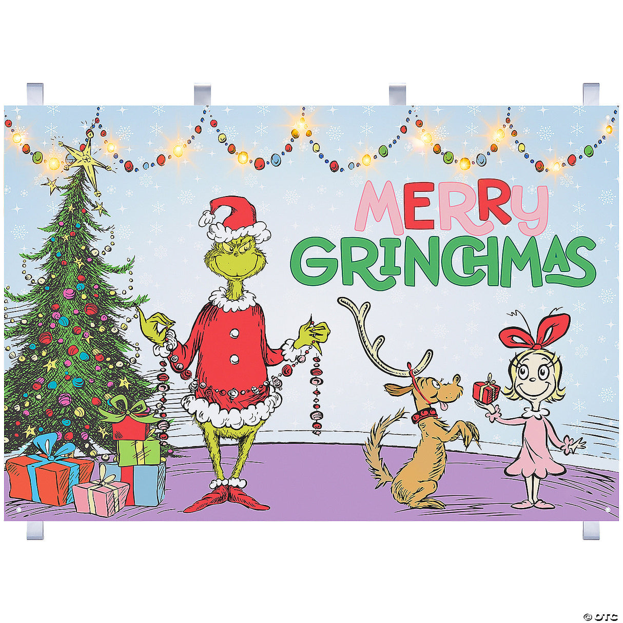 82" X 55" Dr. Seuss™ The Grinch Seasonal Backdrop With Lights Christmas Holiday Decoration