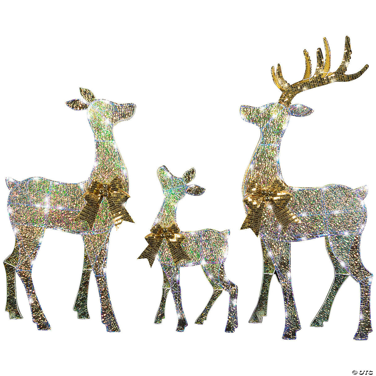 51" Reindeer Family Acrylic Iridescent Sculpture With Built-in Led Lights Christmas Outdoor Yard Decorations