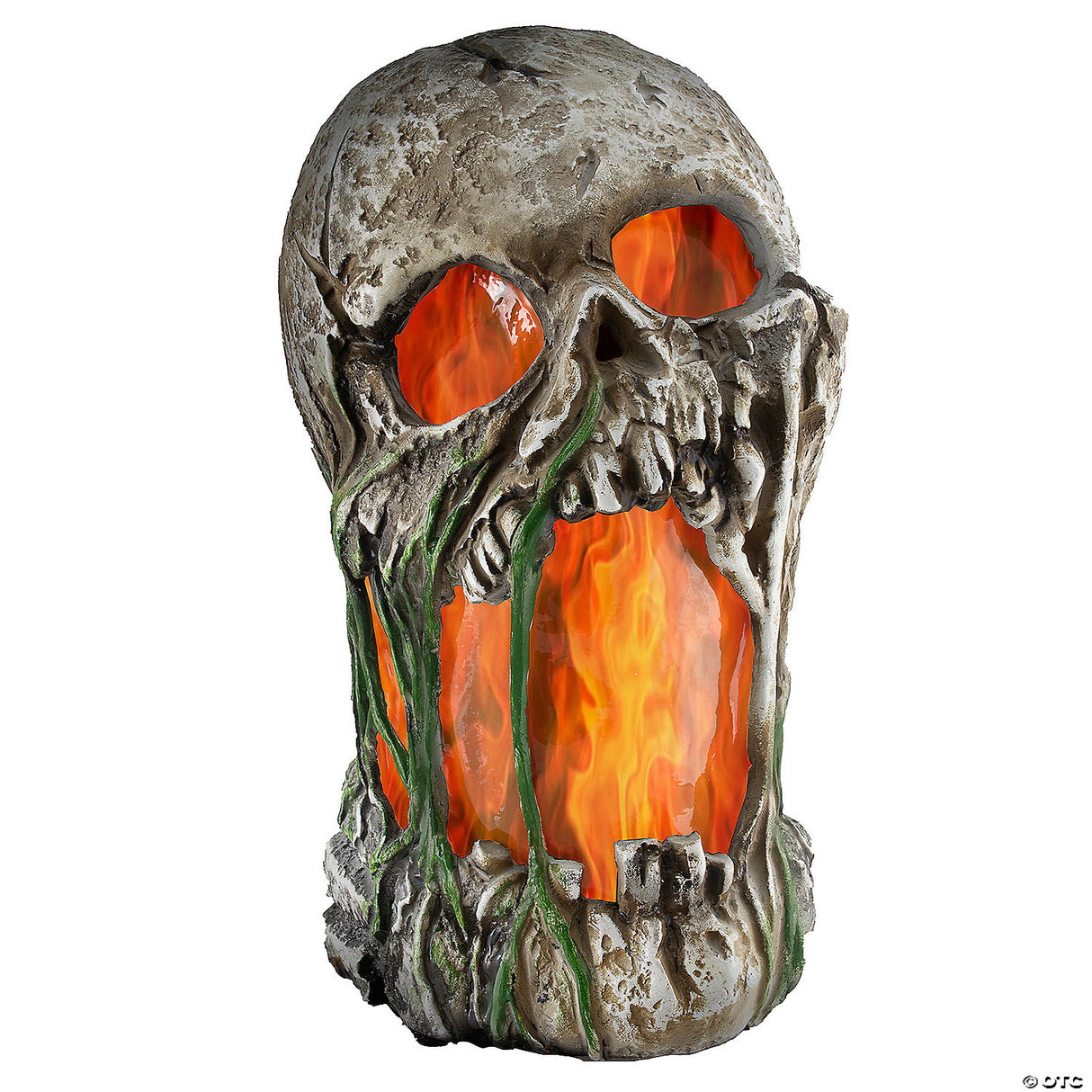 12" Flaming Rotted Skull Animated Prop