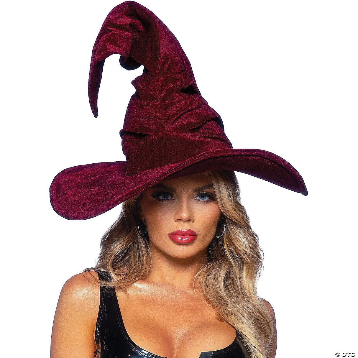Burgundy Ruched Velvet Witch Hat – Halloween Costume Accessory